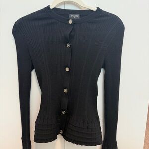 Authentic Chanel Black Button-Up Cardigan 2024/2025 Collection